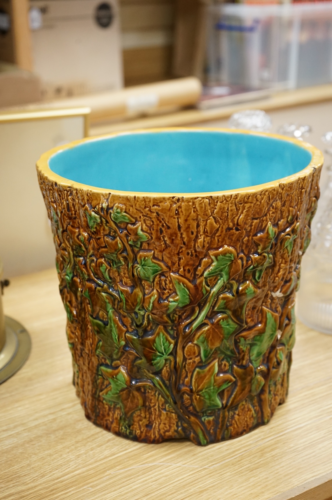 A 19th century Minton majolica jardiniere, 45.5cm